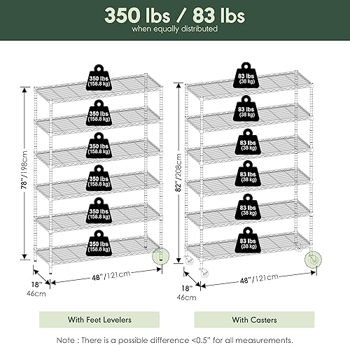 Miniatura 6 de Furinno Wayar Estante de almacenamiento de metal, 6 niveles, 48 pulgadas más alto, acero inoxidable