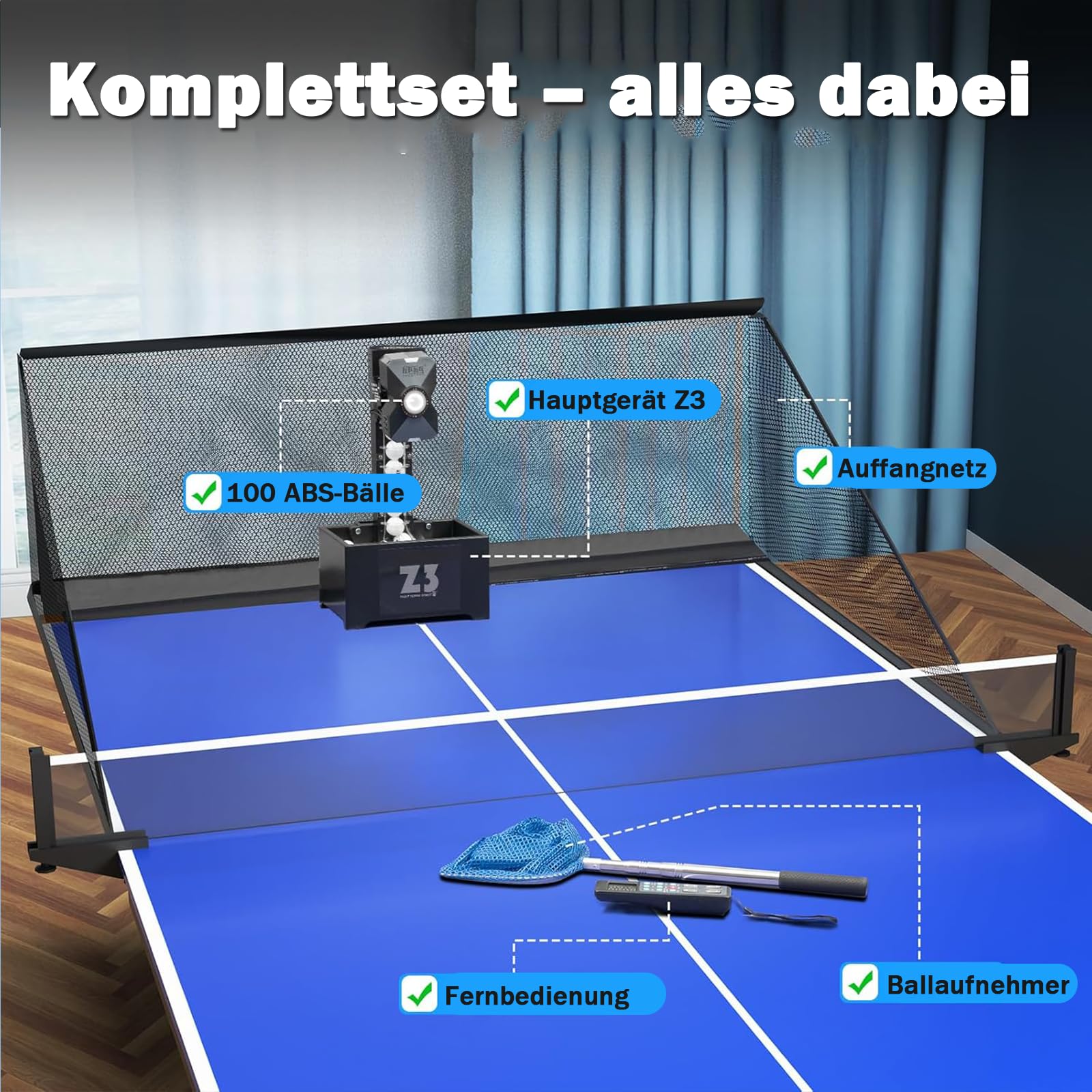 OUKANING Automatische Tischtennismaschine mit Fernbedienung 100 Bälle & Netz, Tischtennis-Roboter, Ping Pong Ball Wurfmaschine 35-90 Balls/Min, 10 Modi & Doppelrad-System, Ping Pong Ball Maschine
