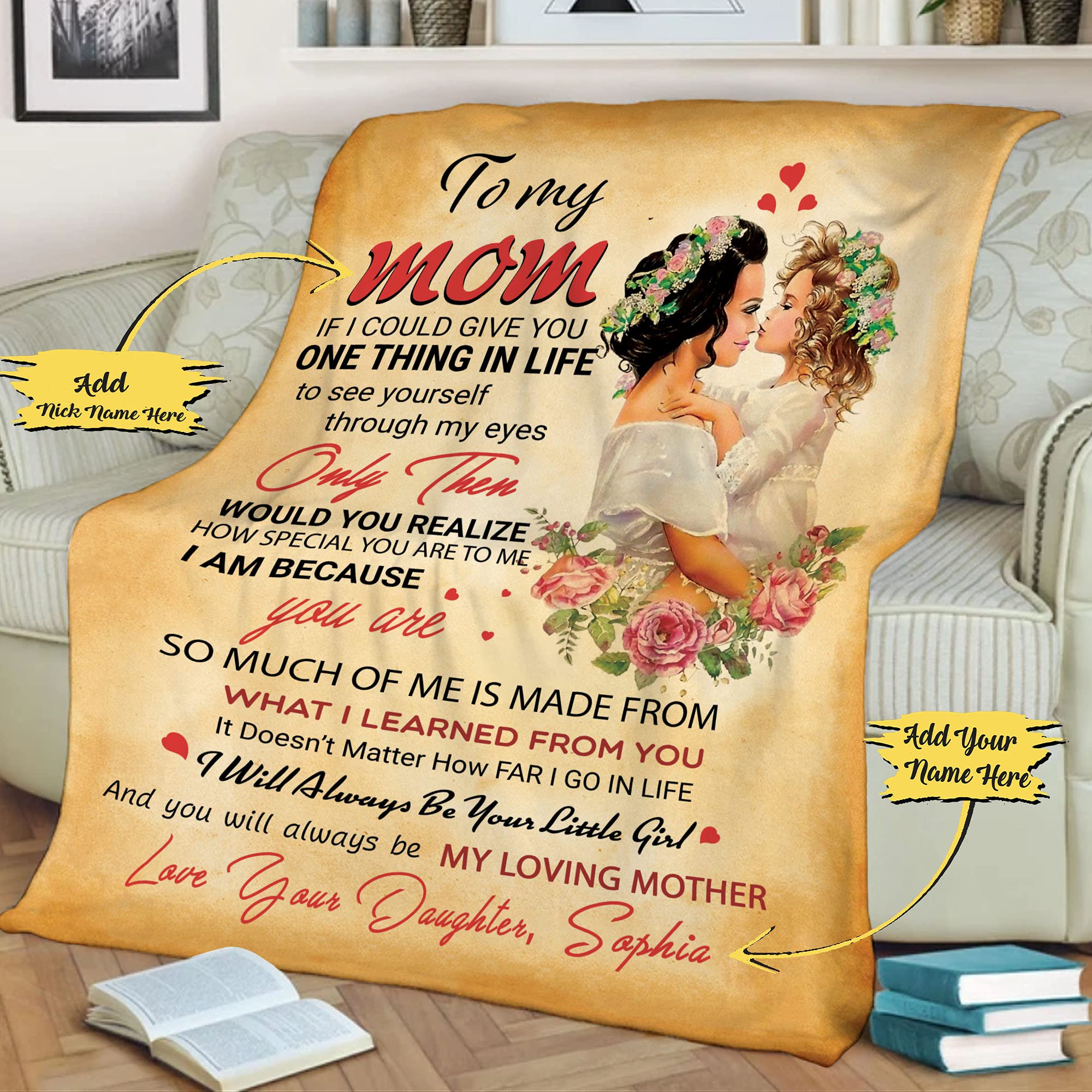 to My Mom Customized Name Blanket Gift from Daughter, Mother's Day, Mom's Birthday Gift, I'll Always Be Your Little Girl, Premium Quality Soft and Cozy Blanket, Proudly Printed in USA
