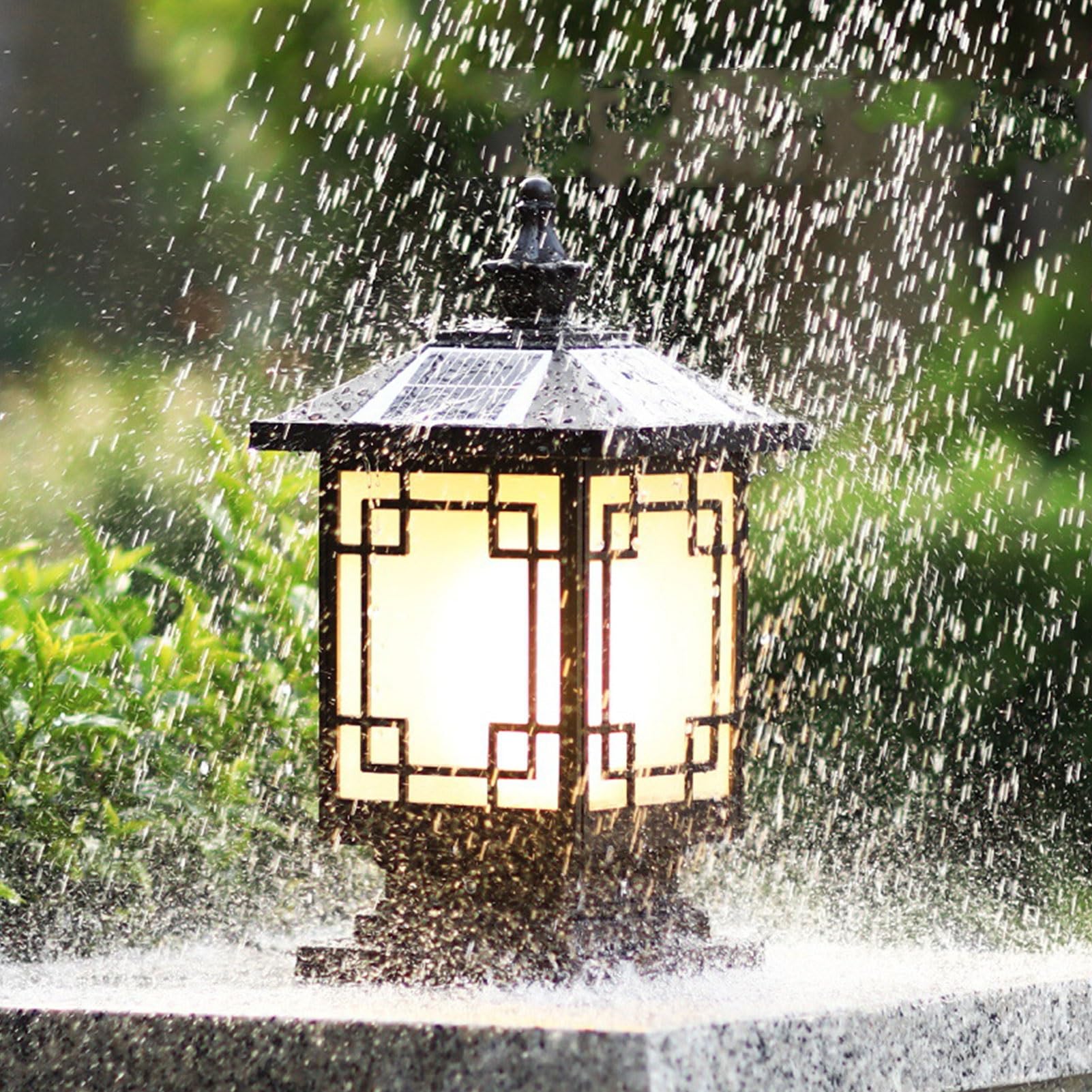 Pfostenleuchten Außenbereich Rustikale quadratische Solar-Säulenleuchte IP65 Wasserdichte Aluminium-Säulenleuchte Outdoor Fence Post Lights for externe Garten Terrasse Landschaft Straße Laterne(18*38c