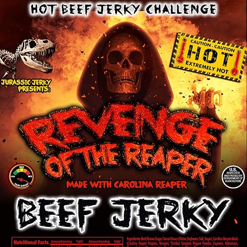 Bolsa de agarre picante Jurassic Jerky Paquete caliente de carne seca Saborea el calor con Revenge of the Reaper Sabores intensos para con