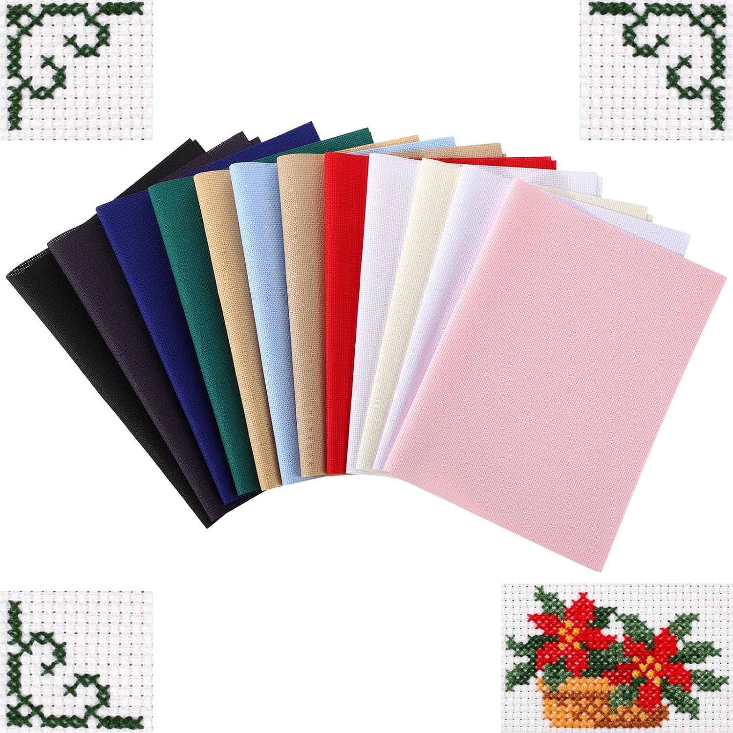 HunnmingRe 12 Pcs Aida Cloth 12 Color 14 Count Cross Stitch Fabric DIY Cross Stitch for Embroidery DIY Handmade Art Craft(12 x 18 Inch)