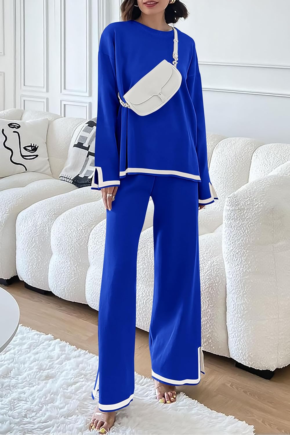 PRETTYGARDEN Women's 2 Piece Fall Knit Sweater Set Long Sleeve Tops Wide Leg Pants Sweatsuit Tracksuit Outfit Winter Clothing - Image 3