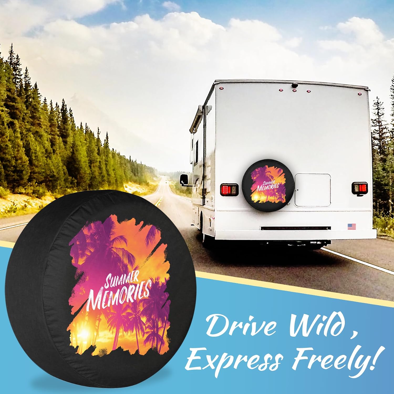 Summer Memories Beach Spare RV Tire Cover Funny – Oxford Fabric RV Van Accessories with Weatherproof, UV-Resistant Protection for Backcountry Travel - 13 Inch image 2