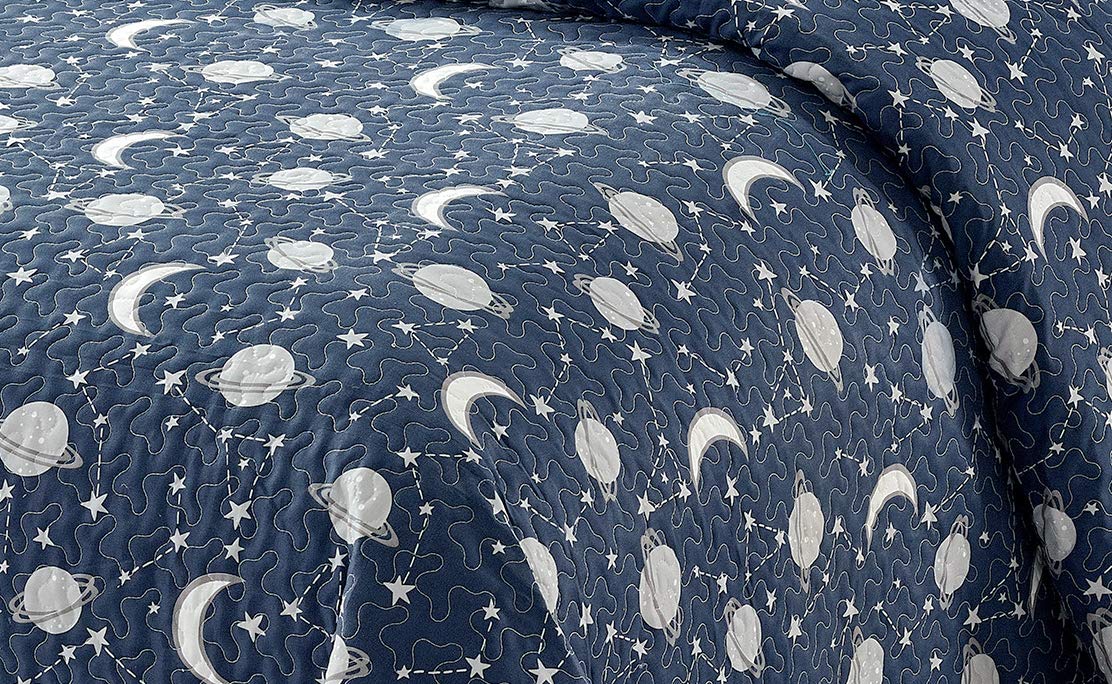 Kids Zone Collection Bedspread Coverlet Kids/Teens Saturn Planet Moon Star Dark Blue White Grey New # Saturn (Full/Queen)