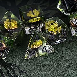UDIXI 7PCS Polyhedral D&D Dice Set, 7-Die DND Dice Set Wolf Head for Role Playing Games as RPG Tabletop Games (Druid)