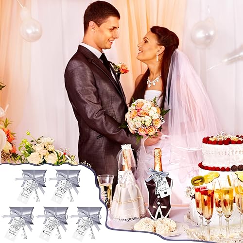 Miniatura 5 de CHENGU 100 juegos de abrebotellas con llave vintage, recuerdos de boda, regalo de recuerdo para invitados con tarjeta de agradecimiento, almohada,