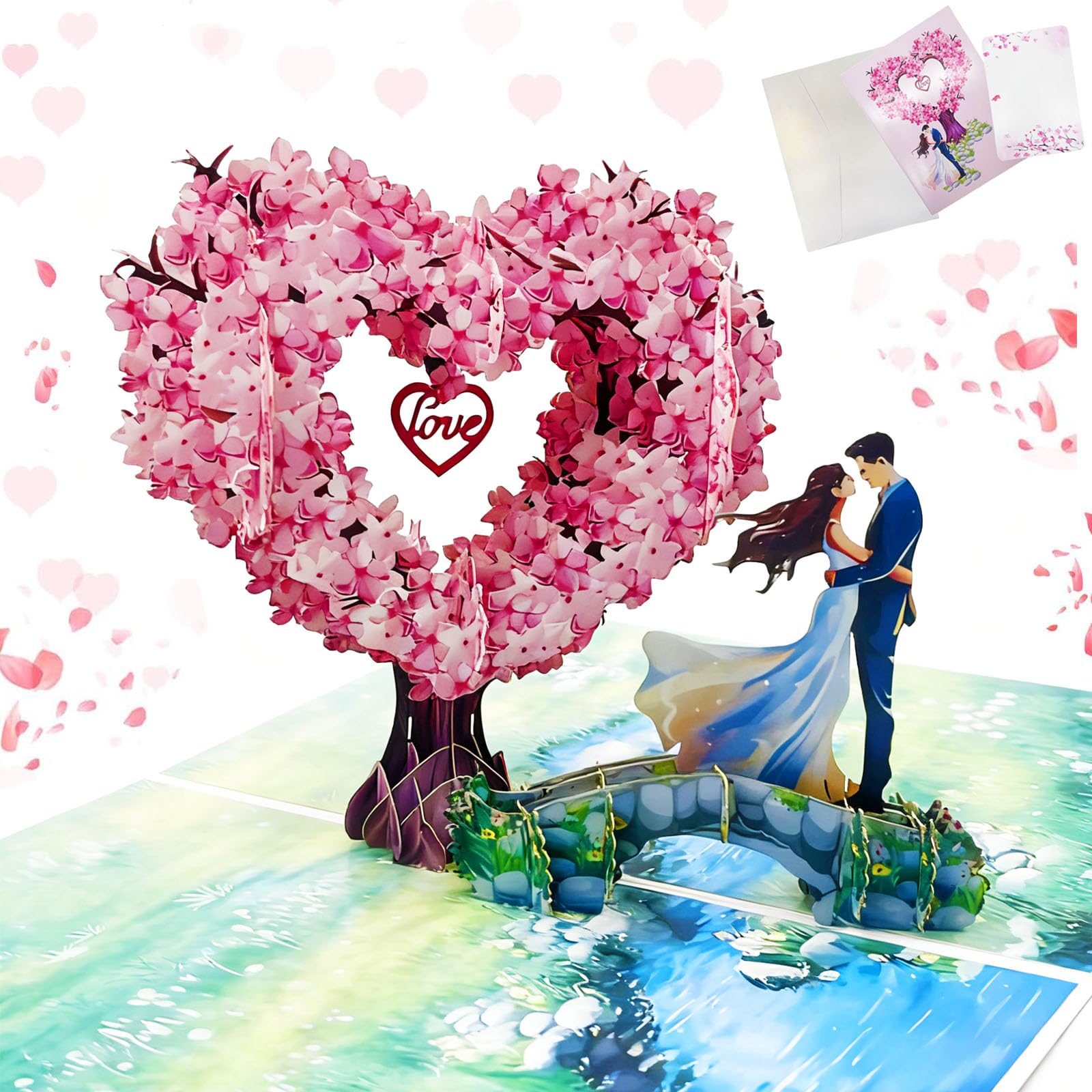 Pop Up Hochzeitskarte, 3D Karte Liebesbaum mit Grußkarte und Umschlag, Romantische Geburtstagskarte Hochzeitsgeschenk Verlobungsgeschenk, Glückwunschkarte für Hochzeitstag Jahrestag Valentinstag