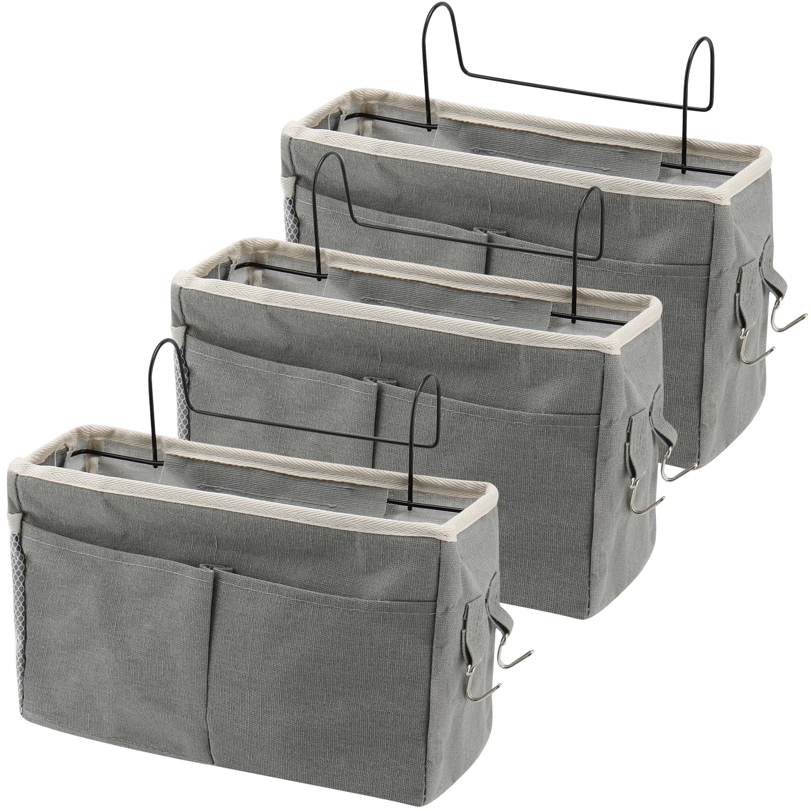 Ungfei Grey 3 Pcs Bedside Hanging Storage Basket, Bed Organiser Caddy Hook For Dormitory Home Office