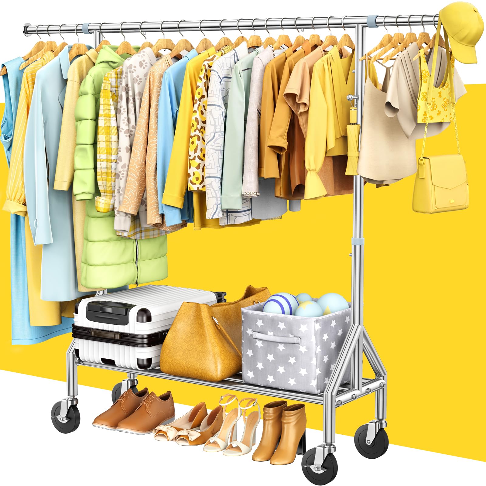 Upgraded 100 Stainless Steel Clothing Rack Load 760LBS Heavy Duty Clothes Racks with Larger Sturdy Wheel Extendable Adjustable