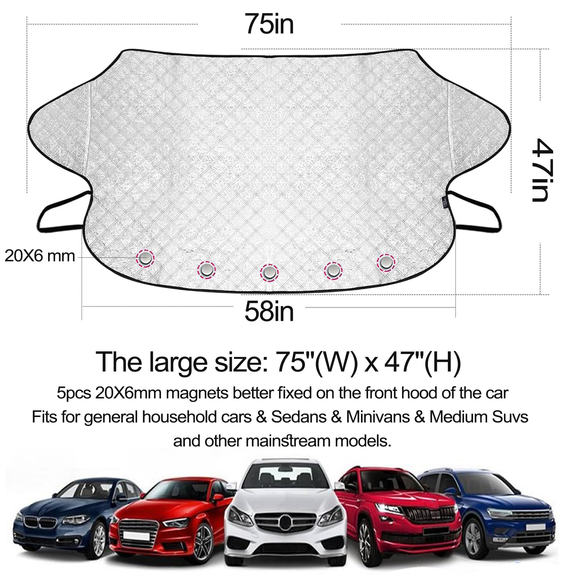 Yiichiy Protection Pare Brise Hiver, 4 Couches de Voiture Protege Pare Brise Givre, Couverture Pare Brise Voiture avec 5 Aimants, pour Voiture Anti Givre Neige Glace UV, Repliable 150 * 120cm