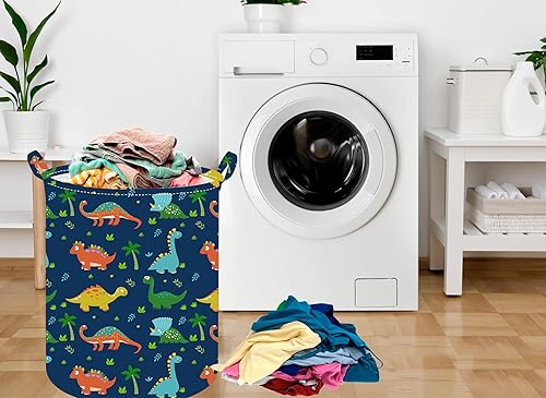 Miniatura 4 de Cesta redonda de 19.7 pulgadas para ropa sucia de dinosaurio, cesta de lavandería con asas, organizador de almacenamiento, cesta de regalo para
