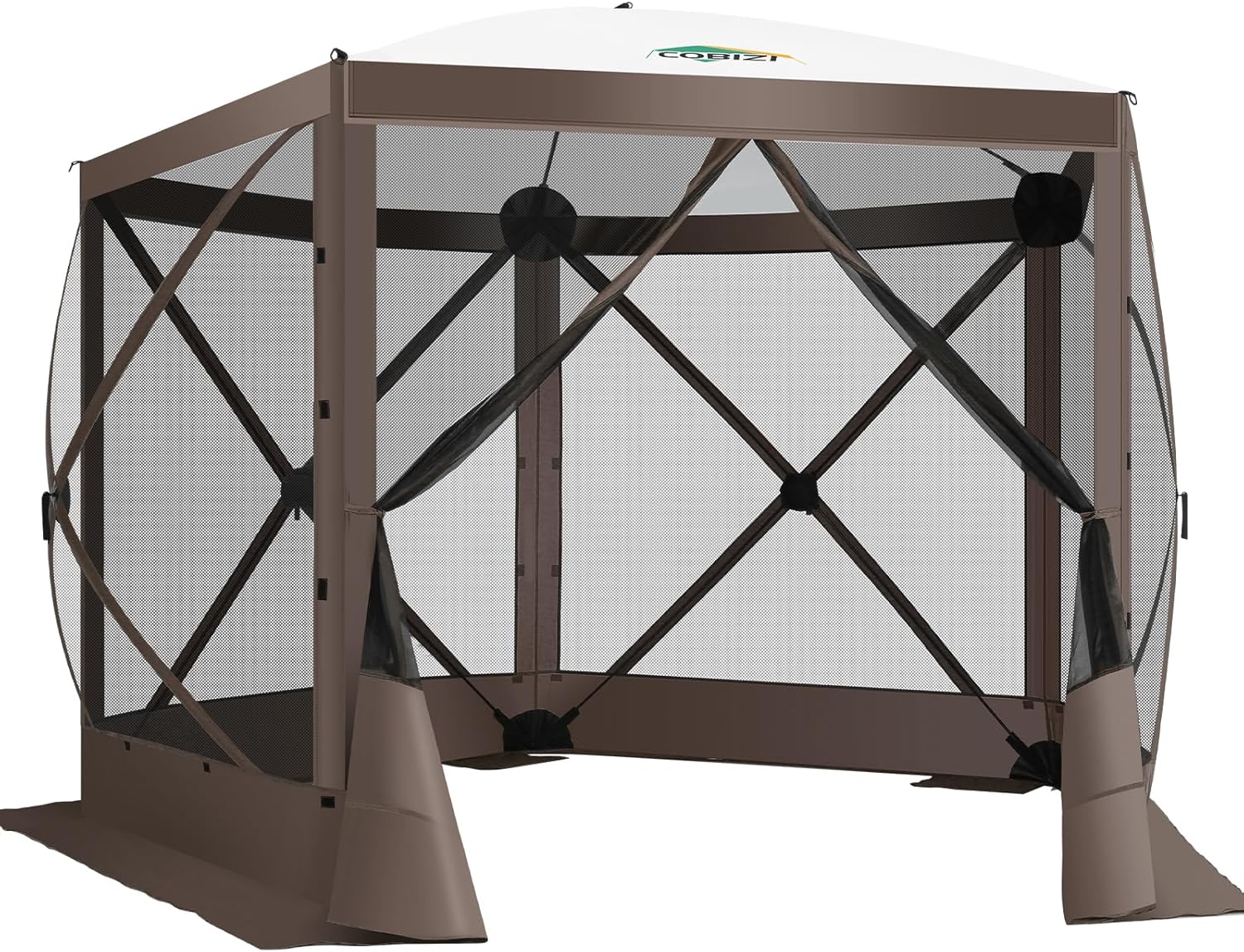 COBIZI Pop Up Gazebo Screen Tent Screen House for Camping, 10FTx10FT Screen Room with Mosquito Netting, Hub Tent Instant Screened Canopy with Carrying Bag and Ground Stakes, Brown