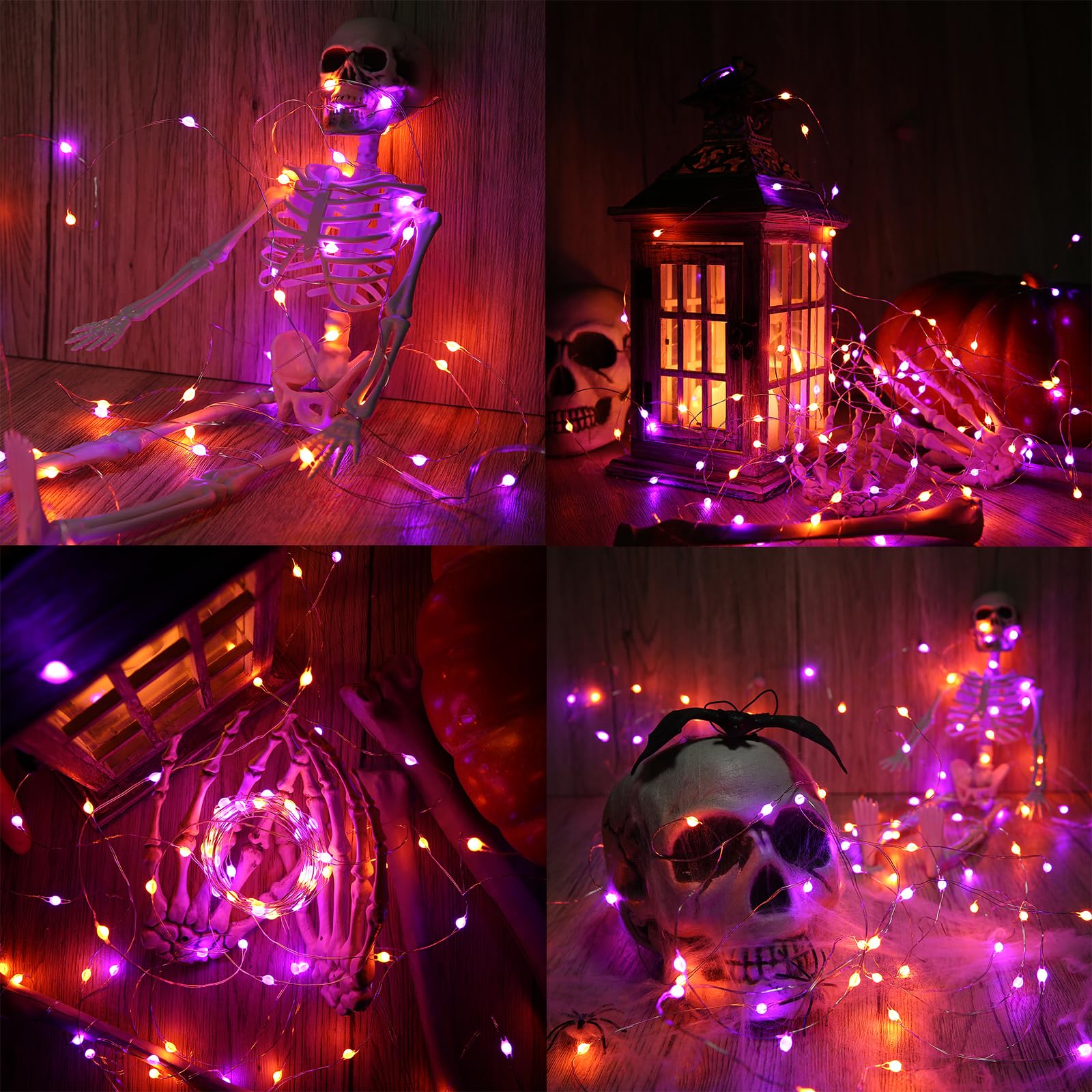 2x Halloween Lichterketten 5m - Orange Lila Grün, IP65 Wasserdicht