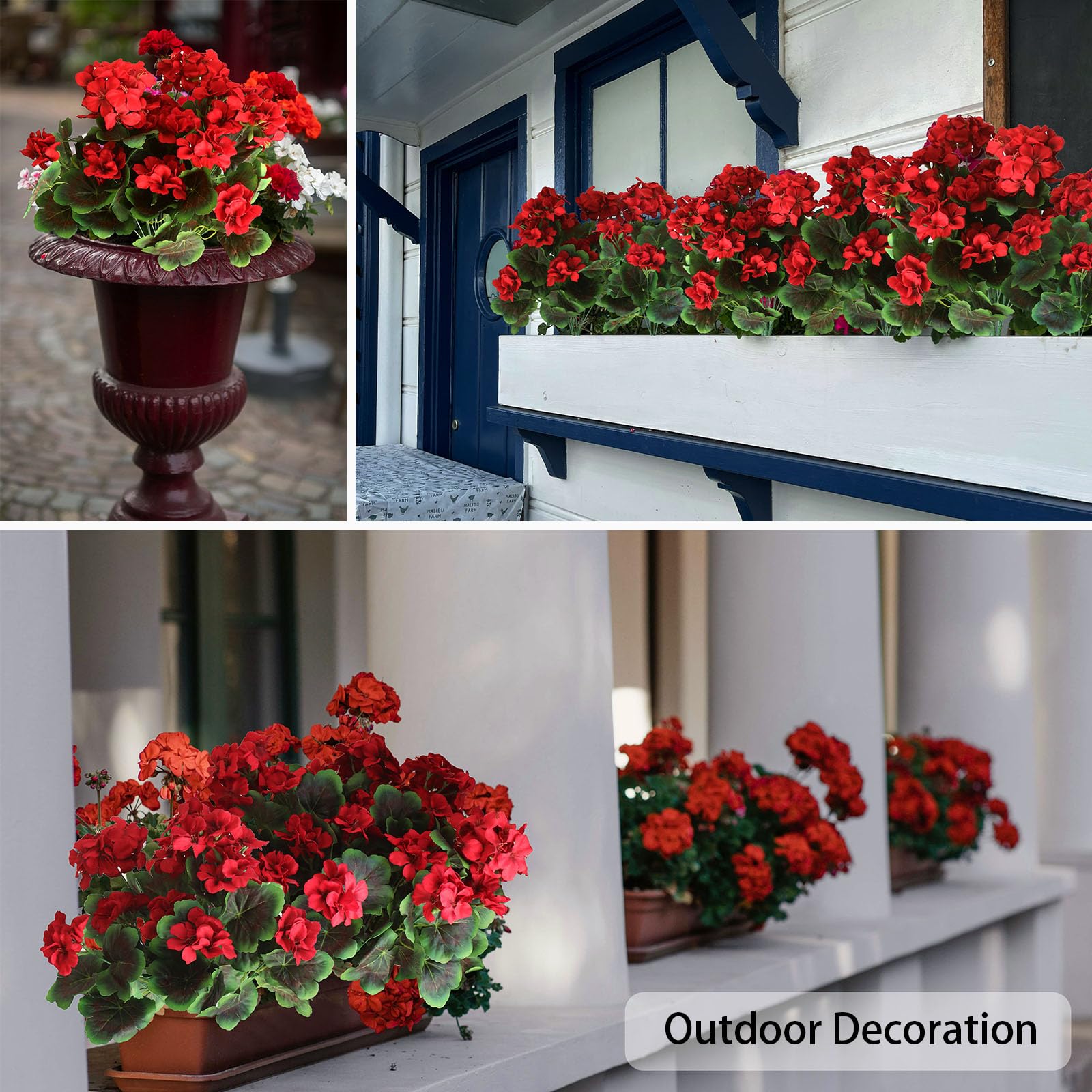 4PCS Realistic Outdoor Artificial Fake Geraniums Silk Flowers Plants, UV Resistant, No Fade - Image 3