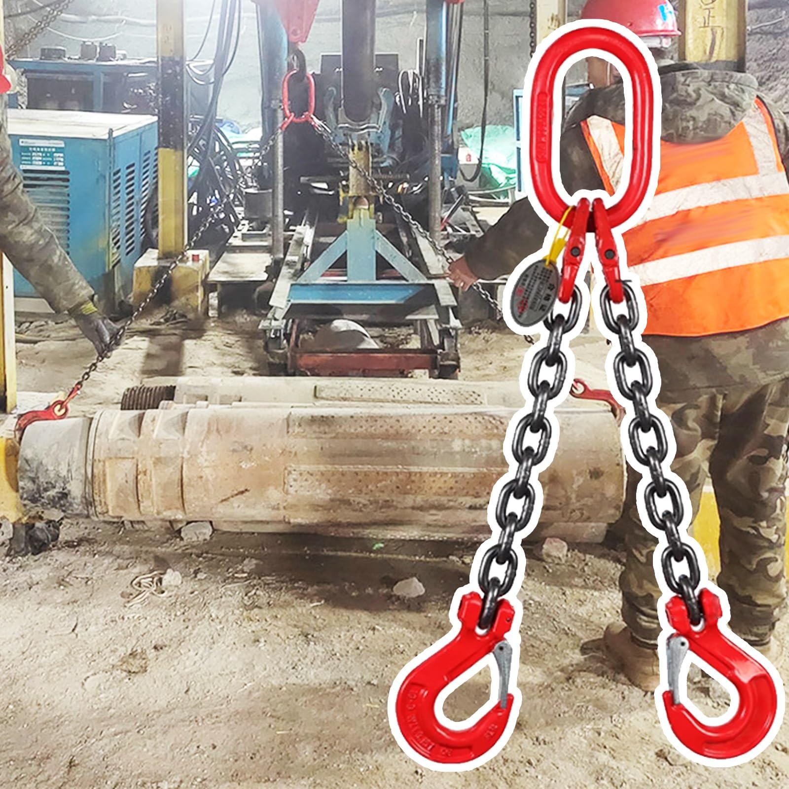 Generico Catena di Sollevamento per impieghi gravosi da 3 tonnellate - Catena ad Anello di Sollevamento Industriale da 13,1 Piedi per edilizia, Sollevamento e Traino - Lunghezza Regolabile a 2 Punti
