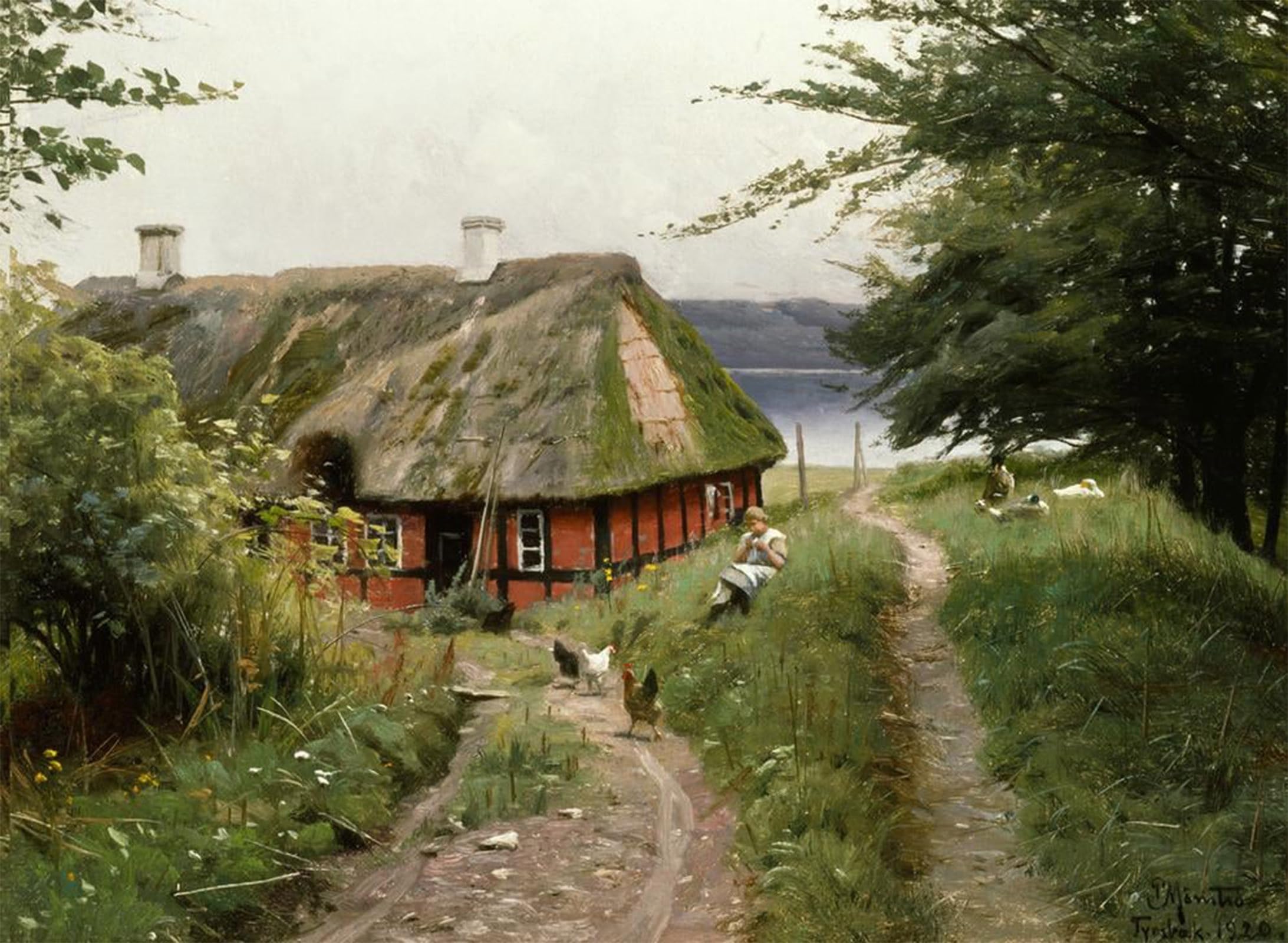 ARTXLXXBN Famous Art Print Poster Vintage Wall Art Summer Idyll in Front of the Fisherman Hut by Peder Monsted Canvas Art Poster for Home Decor 60x90cm