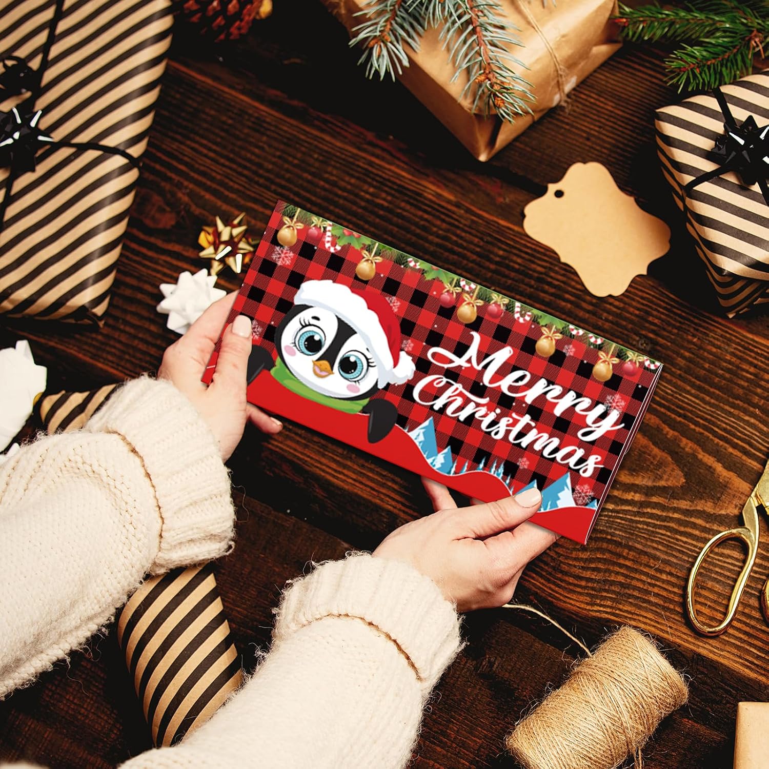 Mczan Christmas Money Holder for Gifting Cash 6 Pack, Zip-Open Holiday Money Gift Cards w/Clear Plastic Window for Check Ticket or Gift Card, Funny Xmas Gifts Giving Ideas (Buffalo Plaids) image 5