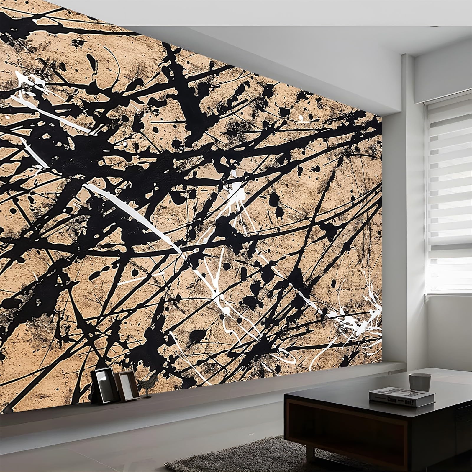 Generic 3D Panoramic Custom Wallpaper Mural, Abstract Expressionist Painting Pattern, Brown 04, 200 x 140 cm (WxH) Wallpaper