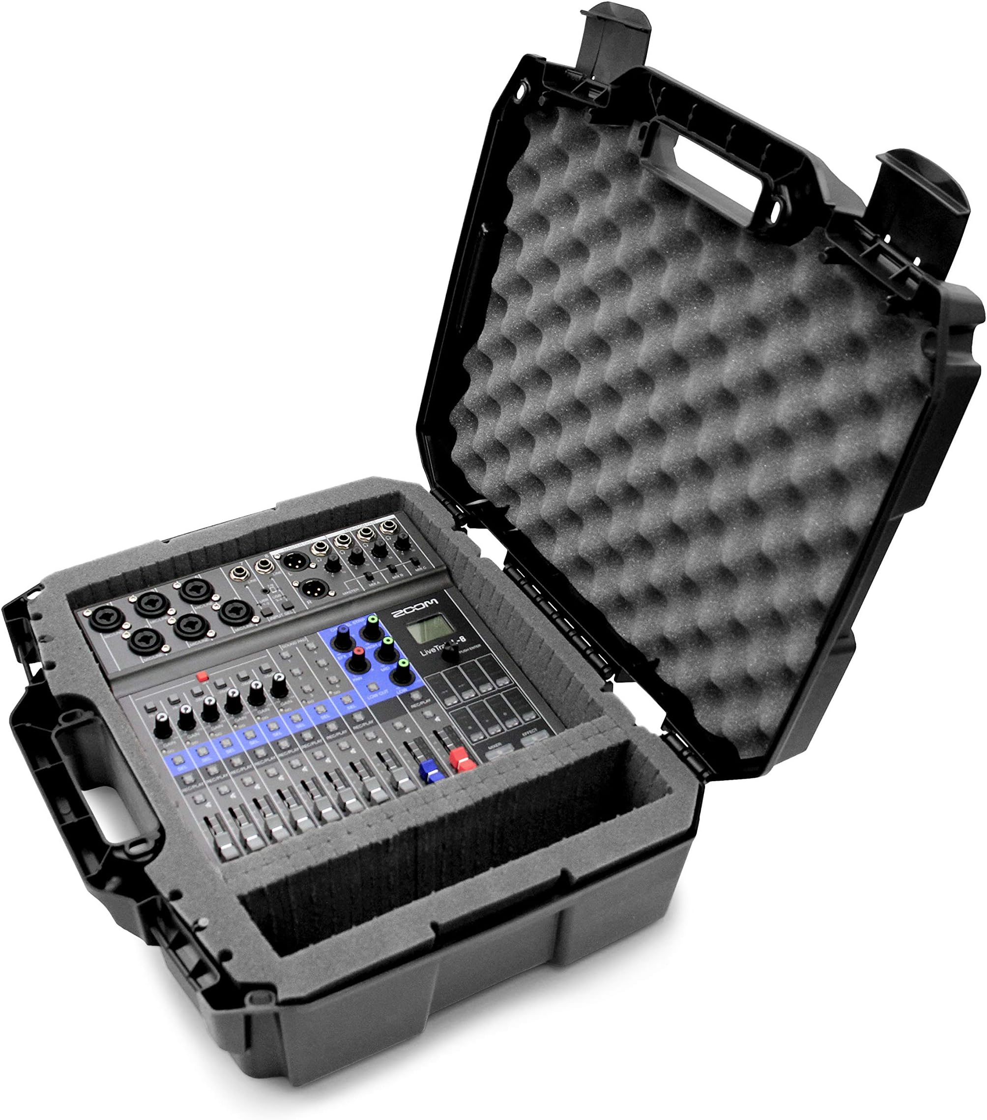 CASEMATIX Hard Travel Case Compatible With Zoom LiveTrak L-8 & L-6 Mixers – Customizable Protective Carrying Case with Impact-Absorbing Foam – Fits Cables & Accessories