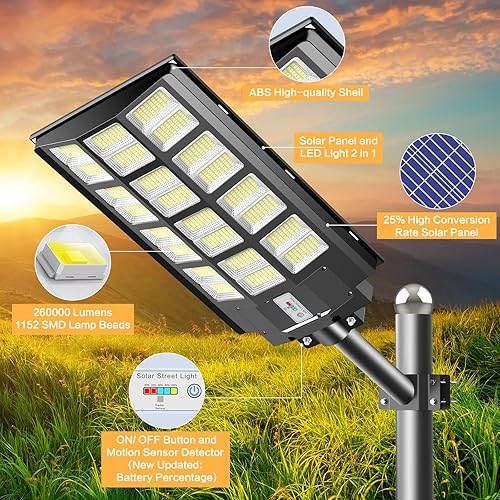 Miniatura 3 de Deepn Farolas solares para exteriores Luces solares de estacionamiento de 3200 W, 300000 lúmenes, luces solares al aire libre del atardecer al