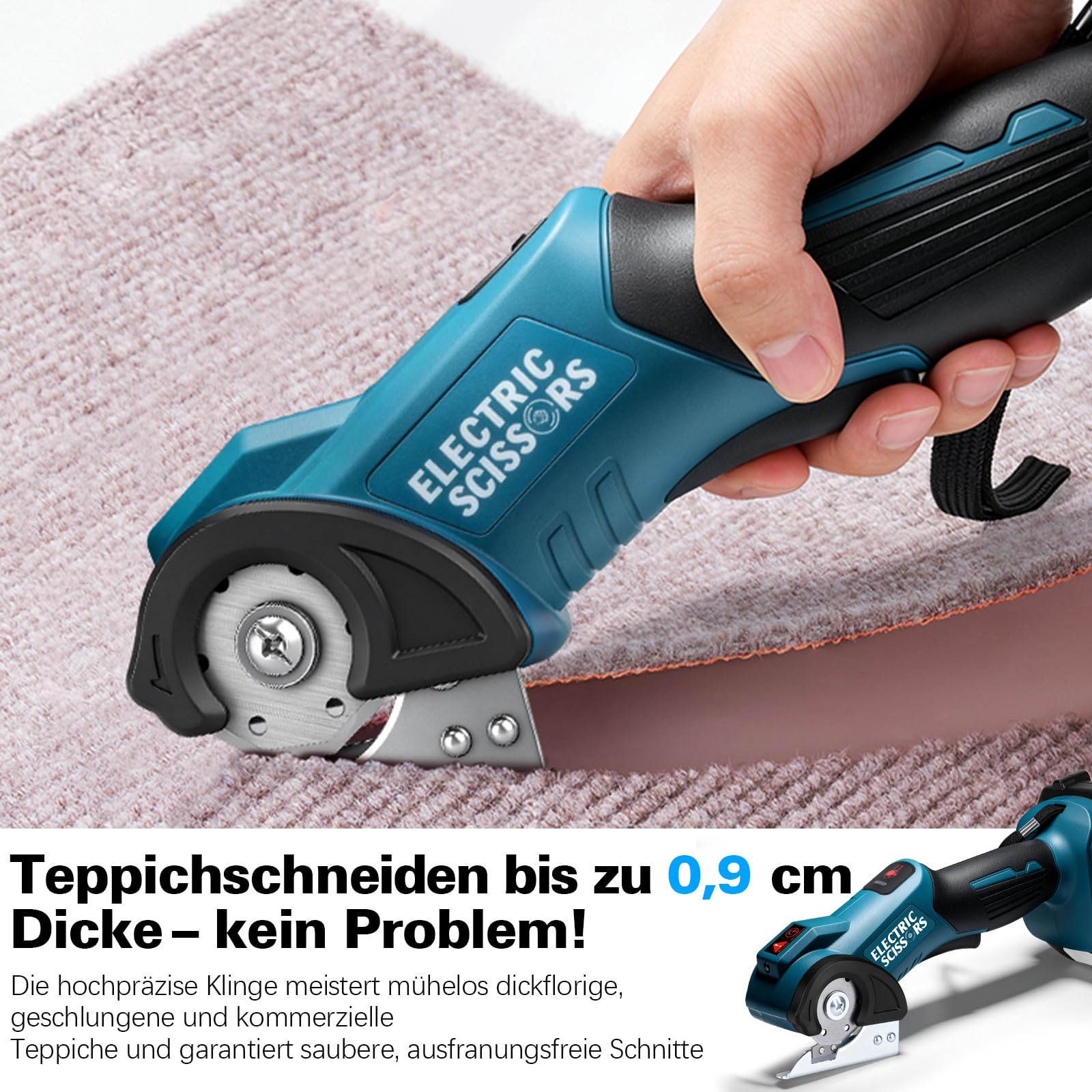 Kartonschneider Elektrisch Schere, 9mm Schnitttiefe, 440U/min Rollschneider | Kabellose Universalschneider mit 2000 mAh Akku, Klinge, LED-Licht und USB-C Ladekabel, Kompatibel mit Makita 18V Akku