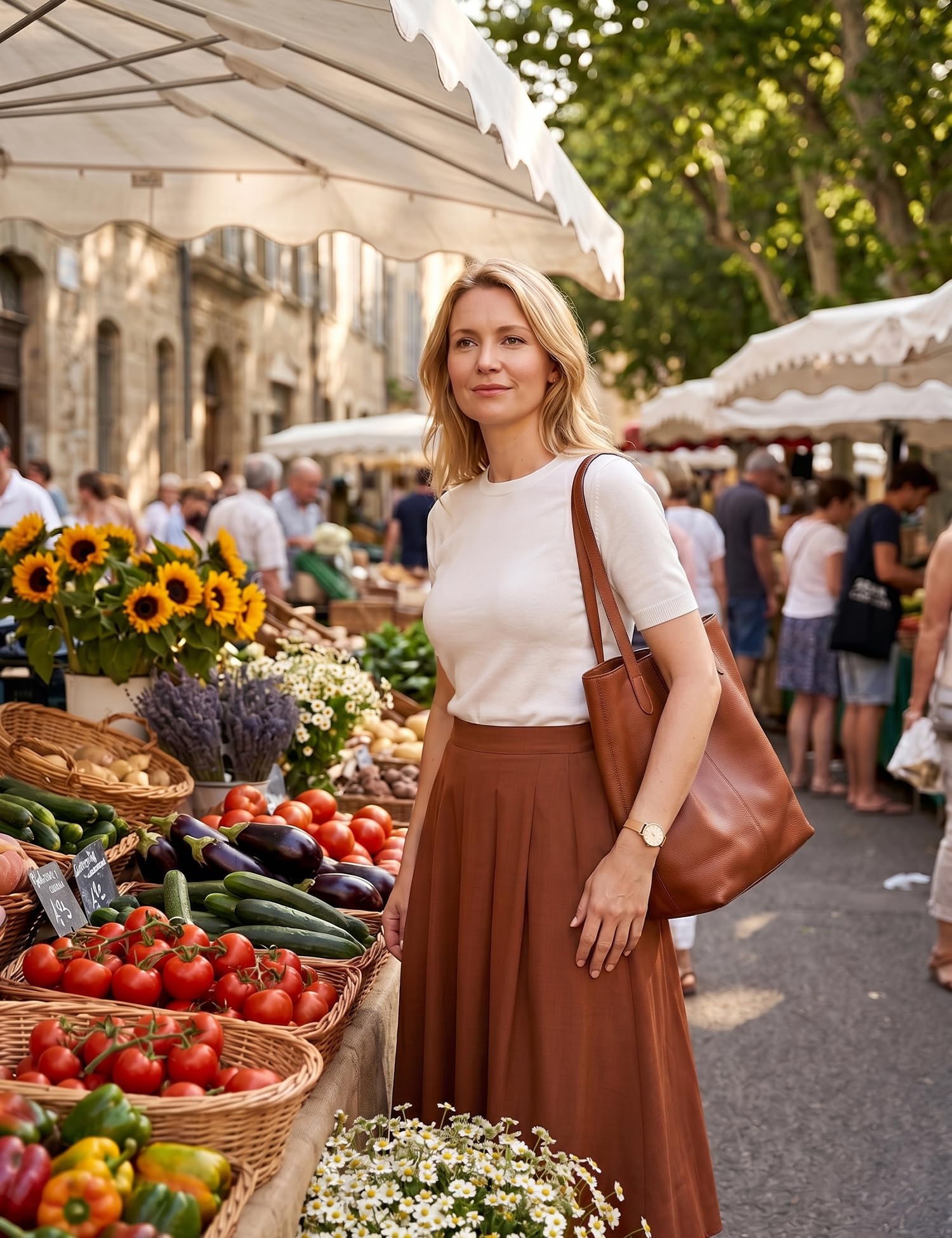 Dressystar Gonna midi plissettata da donna a vita alta con tasche