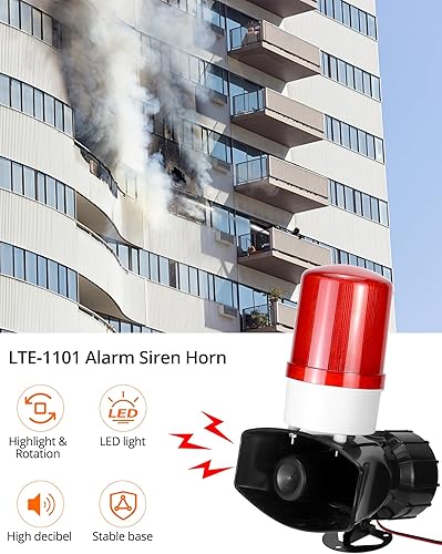 Miniatura 5 de QWORK Alarma de sonido y luz AC110V, alarma de alta intensidad de 115dB con 90-150 destellos por minuto, sistema de advertencia de emergencia LED de