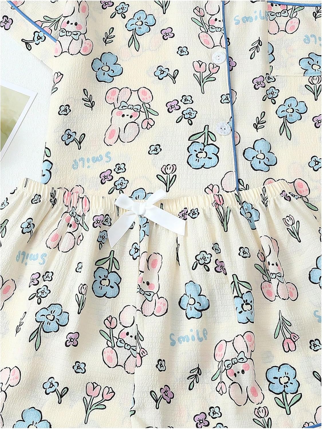 MakeMeChic Women's 2 Piece Cute Pajama Set Floral Collared Button Down Shirts with Lounge Shorts - Image 4