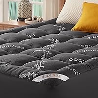Bedlore Queen Mattress Topper Bamboo Viscose - Thick Pillow Top Pad for Back Pain Relief, Fits 6-18" Mattresses, Dark Gray