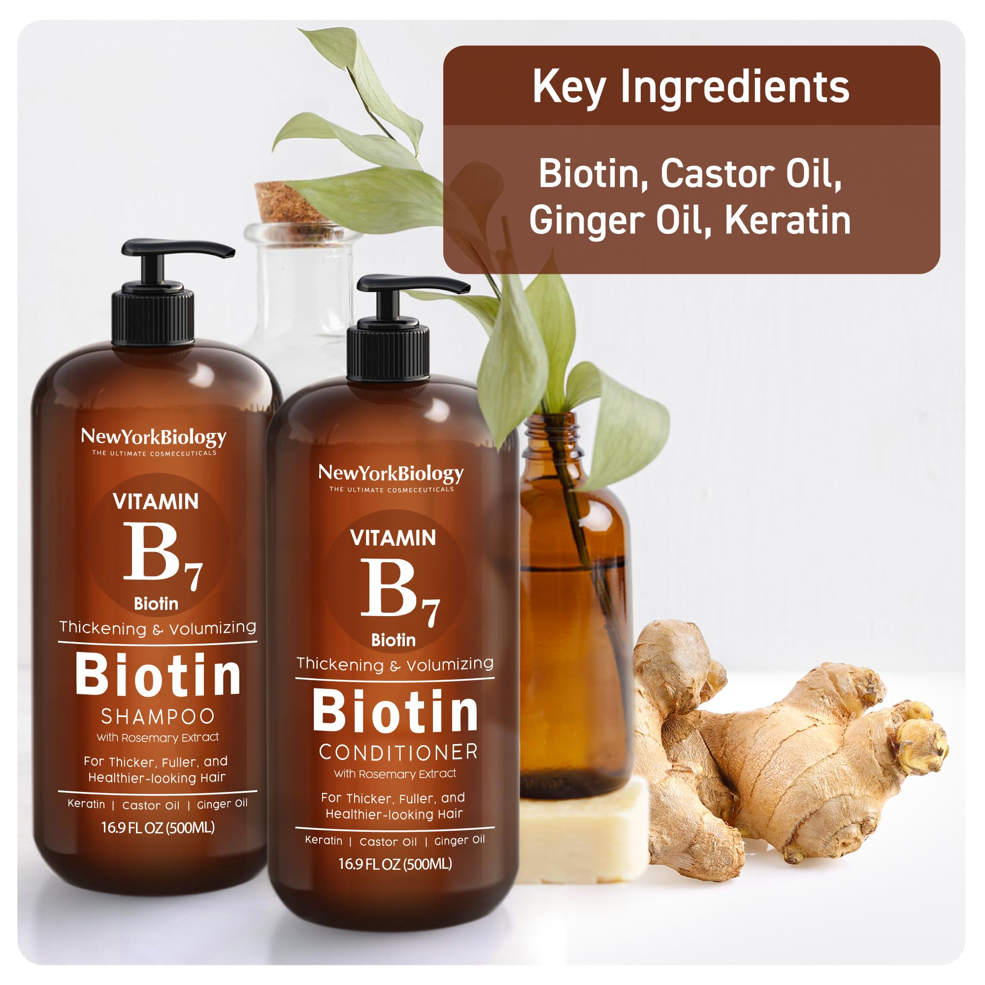Juego de champú y acondicionador de biotina de 500 ml para el adelgazamiento del cabello, fórmula espesante para el tratamiento de la pérdida del cabello, para hombres y mujeres, anticaspa, el