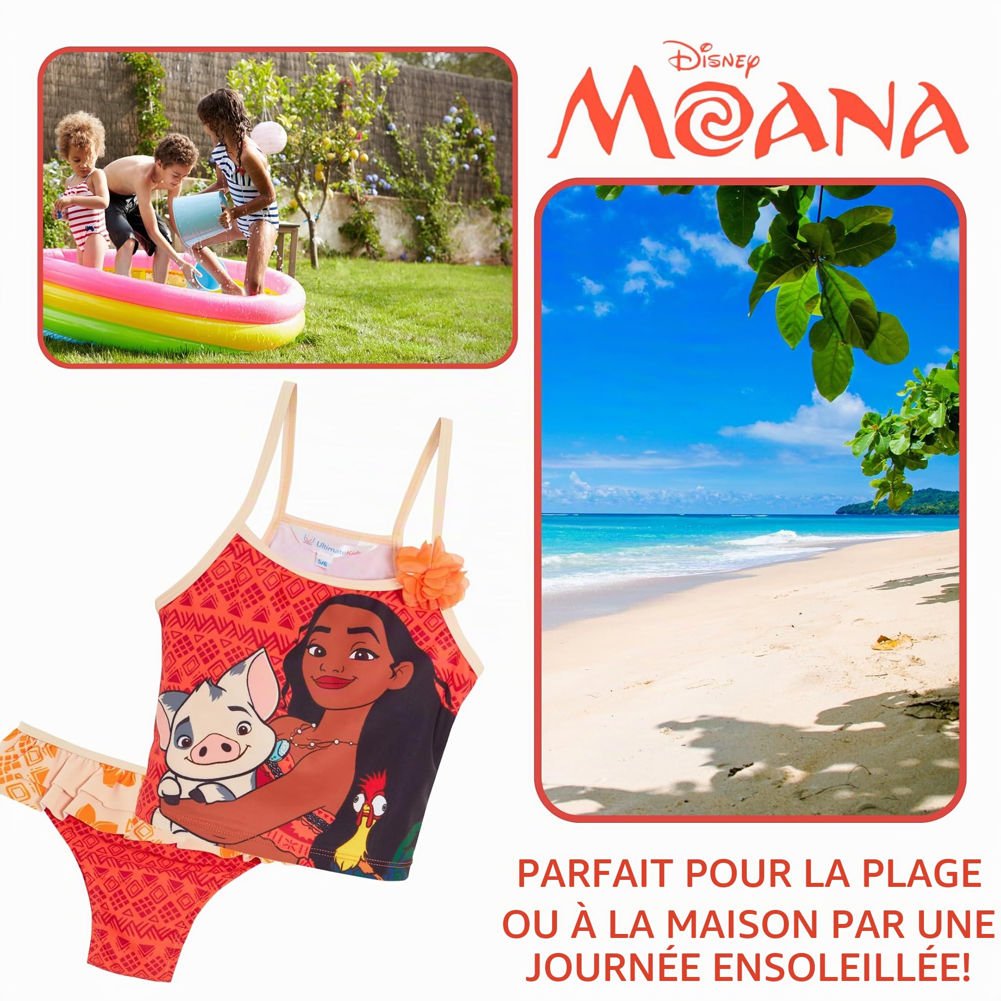 Disney Maillot de bain 2 pièces Moana pour fille - Pour piscine et plage