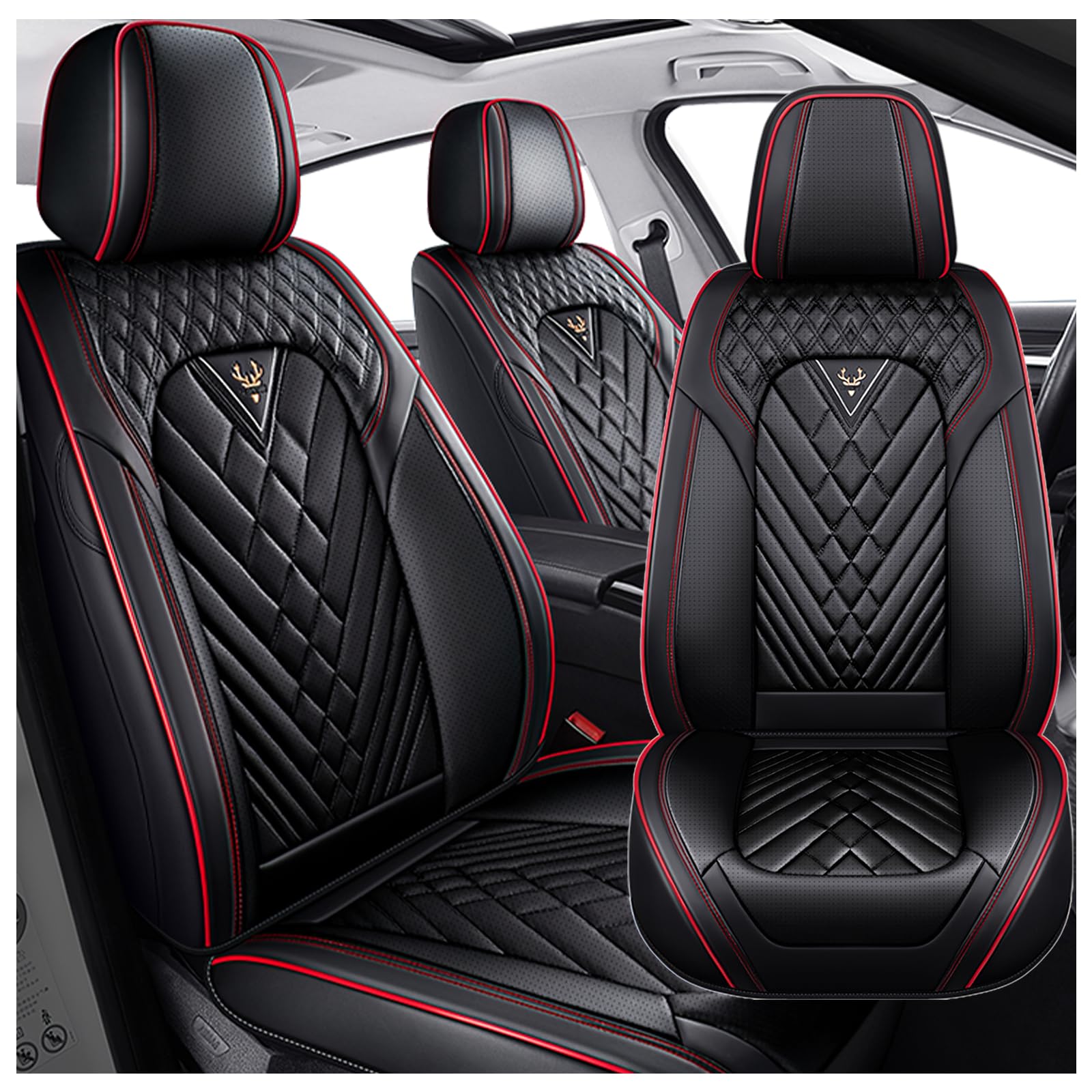 Corolla Cross Seat Covers Custom Fit for Toyota Corolla Cross 2022-2026, Waterproof Nappa Leather Car Seat Cover, Comfortable and Anti-Slip Front Seat Covers(2 Seats/Black Red)