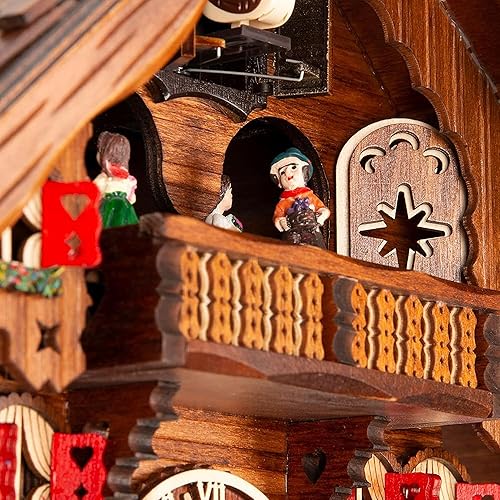 Miniatura 7 de Cuckoo-Palace - Reloj de cuco alemán grande - Chalet de molino de balancín con movimiento de cuarzo con balancín móvil, reloj de la selva negra