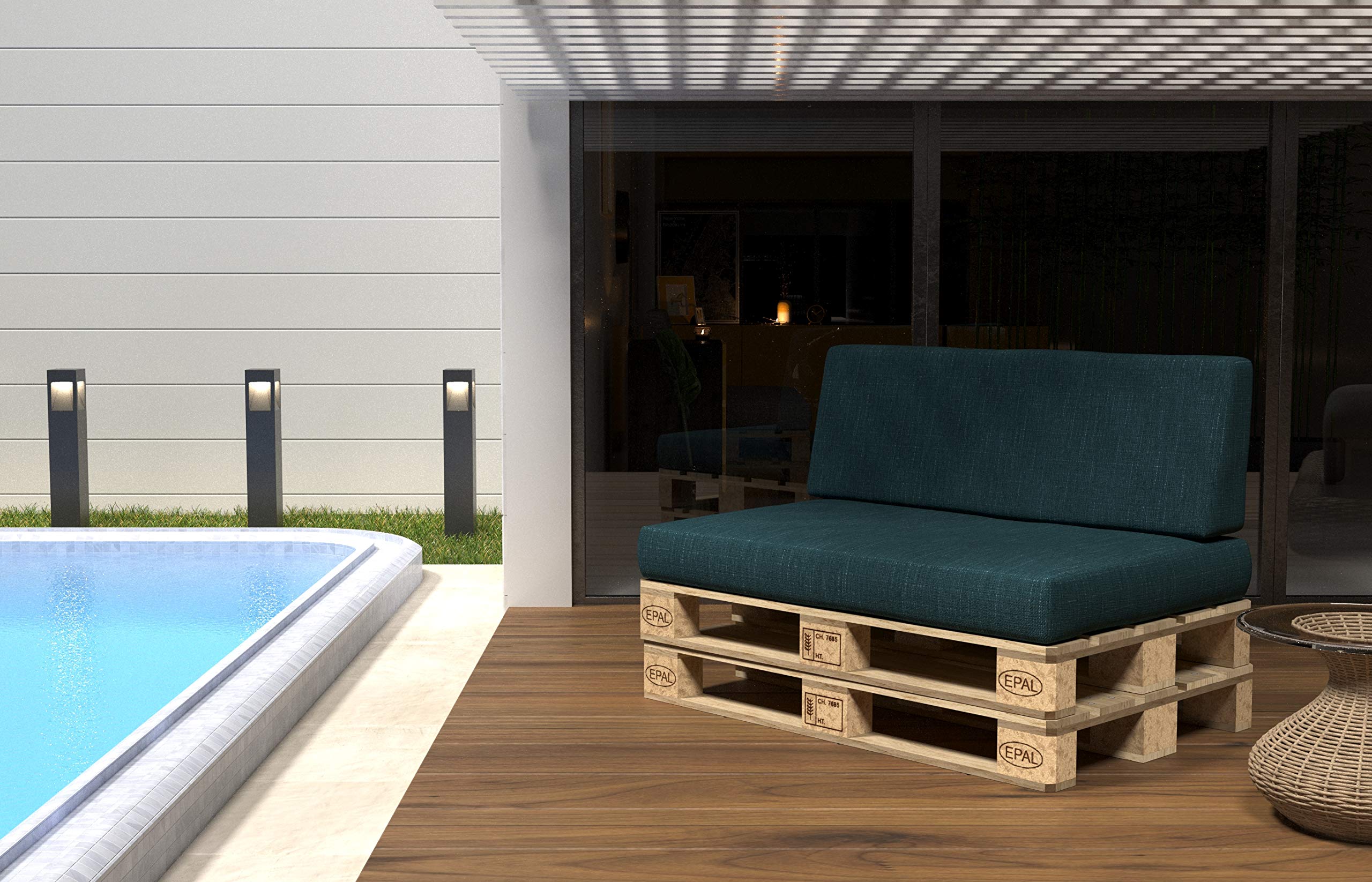 POKAR Euro Pallet Seating Set of 2: 1x seat cushion 120x80cm + 1x back cushion 120x40cm, cold foam, removable covers, Home Garden Furniture DIY, indoor outdoor pillow, without pallets, Beige — view 127