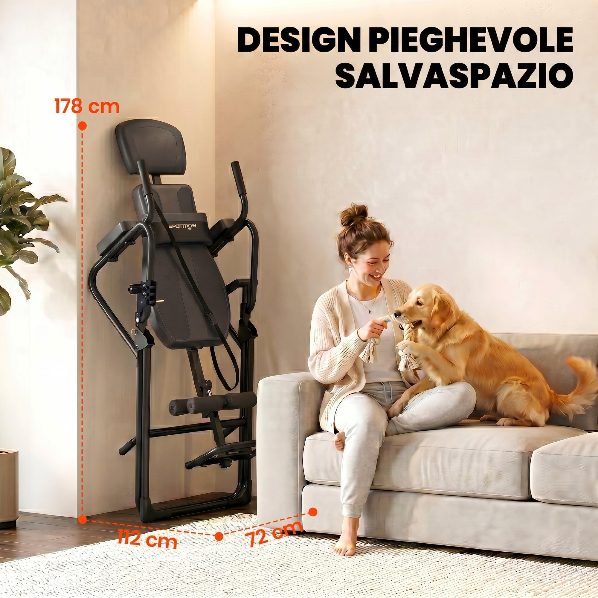 SPORTNOW 3 in 1 Panca ad Inversione Pieghevole Regolabile, Tavola di Inversione Gravitazionale con Barra per Flessioni e Trazioni, Poggiatesta, Cintura di Sicurezza, Sollievo dal Dolore alla Schiena