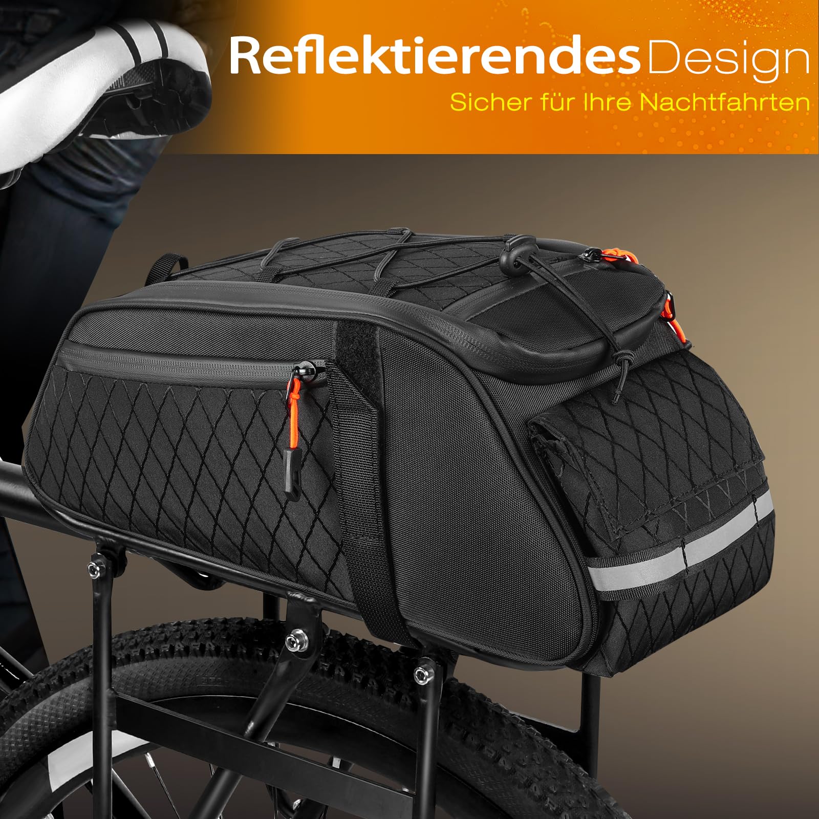 toptrek Torba rowerowa 3 w 1 na bagażnik, pojemność 10 l, wodoszczelna torba na bagażnik z uchwytem do noszenia i paskiem na ramię, nadaje się do codziennych dojazdów
