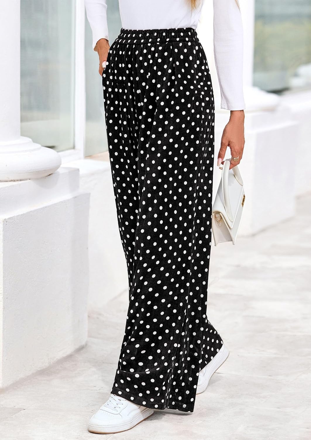 PRETTYGARDEN Casual Women's Pants 2026 Elastic Waist Palazzo Long Pajama Wide Leg Trousers Knit Fall Outfits with Pockets - Image 5