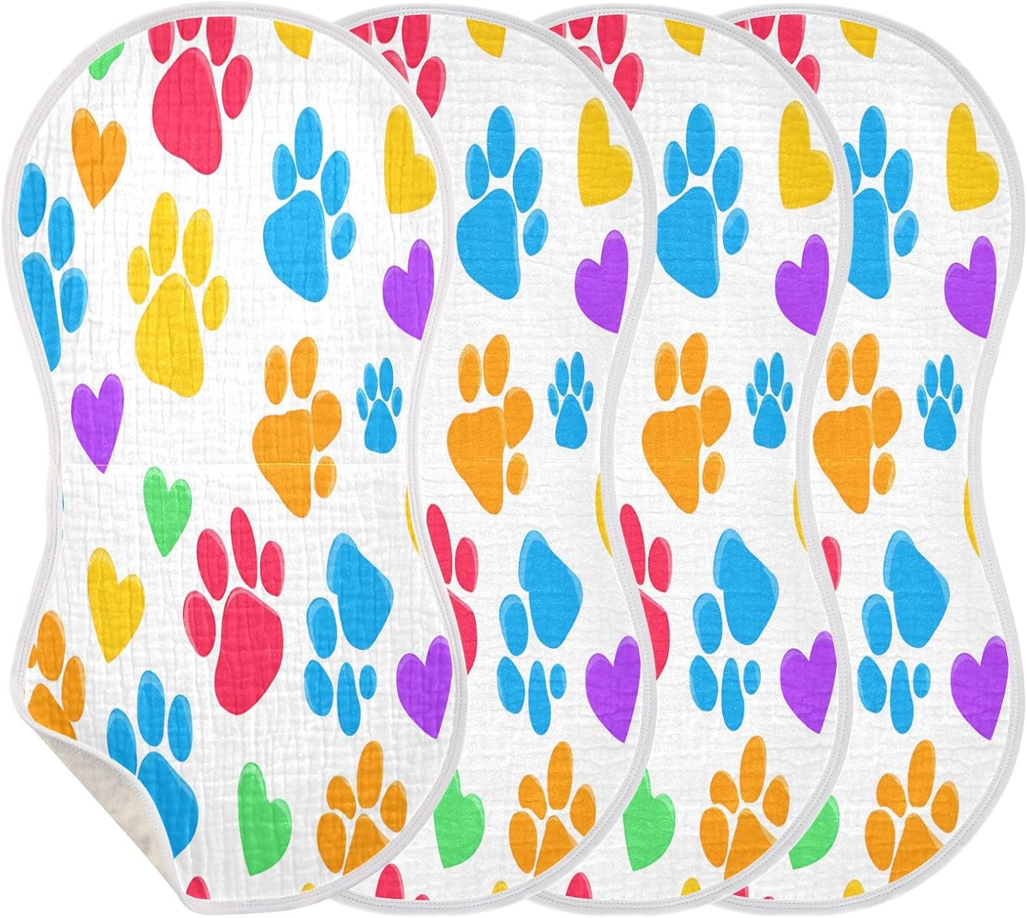 Colorful Dog Paw Prints Baby Burp Cloths -4Pcs Soft Absorbent Muslin Washcloths Bibs Face Towel for Newborn Boys Girls 22 x 11 Inch