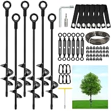 6 Pack 18" Tree Stakes and Supports for Leaning Trees, Tree Stake Kit Heavy Duty, Tree Supports Stakes with 6 Straps & 6 Turnbuckles & 3/16 PVC Coated Wire Rope
