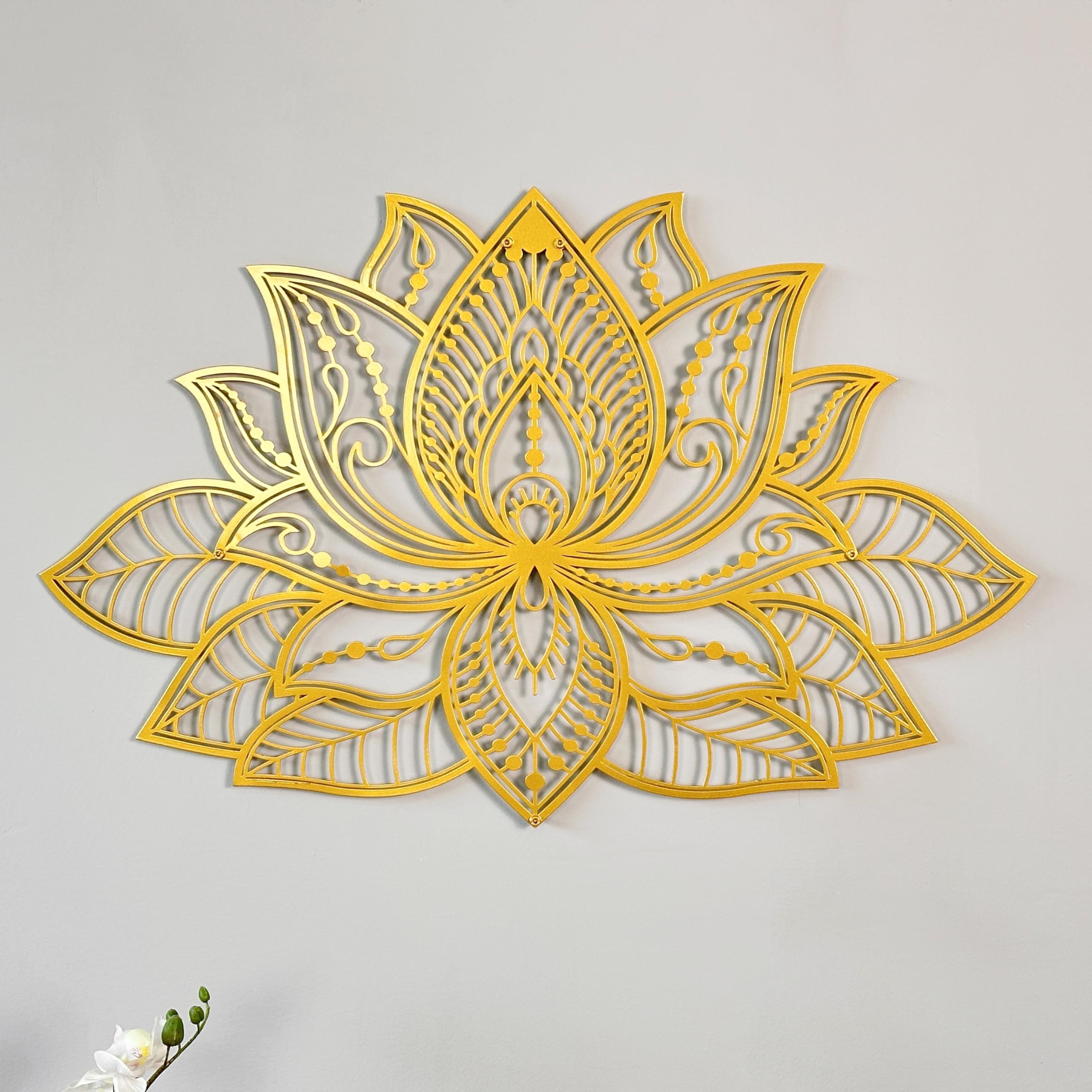 iwa concept 3D Mandala Metal Wall Decor | Lotus Flower Decoration for Homes | Bedroom Metal Wall Art | Office Decor | Living Room Decor | New Year Gift | (36" x 23" | 91 x 59 cm, Gold)