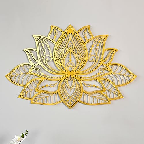 iwa concept Decoración de pared de metal con mandala, decoración de habitación de meditación de flor de loto, jardín zen minimalista, regalo bohemio