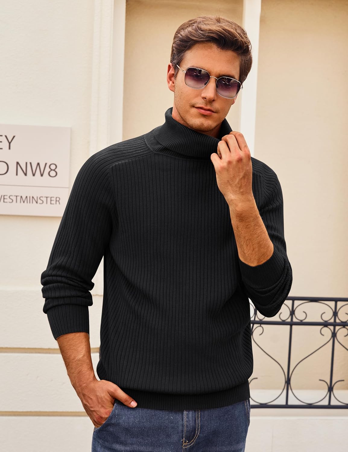 Cotrasen Men's Knit Turtleneck Sweater Ribbed Long Sleeve Solid Pullover Sweater Casual Winter Thermal Sweater Tops - Image 3