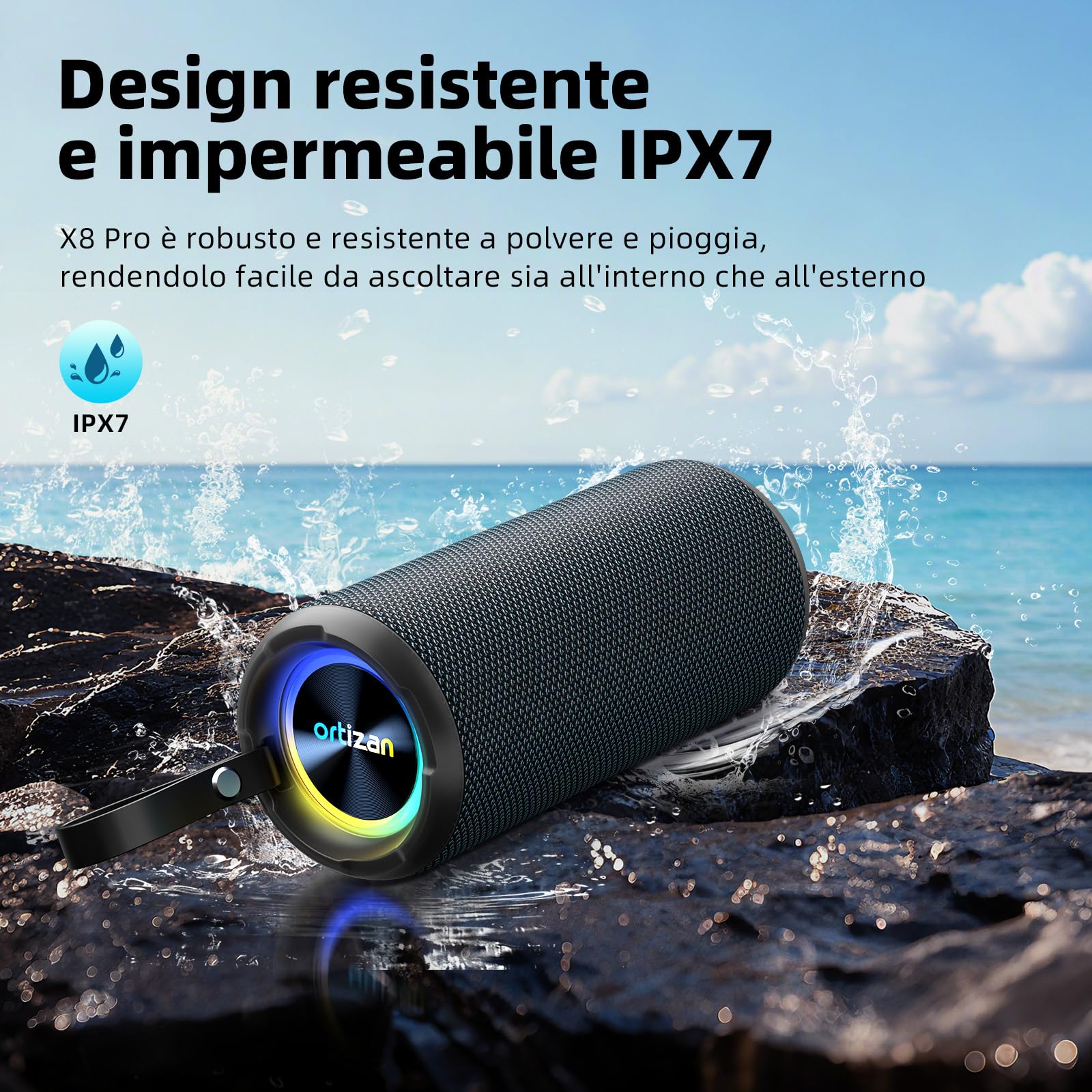 Ortizan 40W Cassa Bluetooth Potente, 30 Ore Di Riproduzione, X8Pro Altoparlante Bluetooth, Chiamate in vivavoce, RGB LED, IPX7 Impermeabile, Cassa Musica Bluetooth 5.3 Portatile, Ideale Per Feste