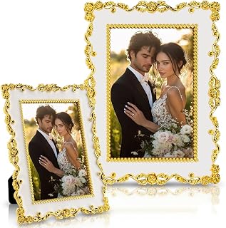 Lineshading 2 Pcs 5 x 7 Inch Picture Frames Gold Vintage Antique Wedding Ornate Resin Rectangle Elegant Photo Frames for Wedding Tabletop Display Home Hotel Decorations