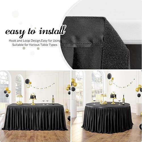 Miniatura 3 de Leegleri Falda de mesa de poliéster rosa para mesa rectangular de 6 pies, mantel plisado resistente a las arrugas para baby shower, boda, fiesta de