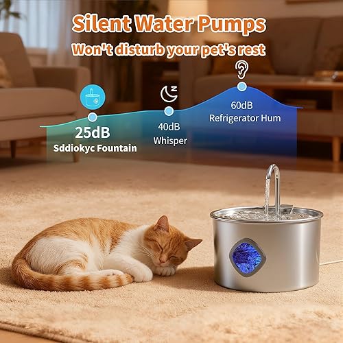 Miniatura 5 de Fuente de agua para gatos de acero inoxidable: fuente para gatos de 108 oz/3.2 L para beber - Fuentes de agua para mascotas para gatos en interiores
