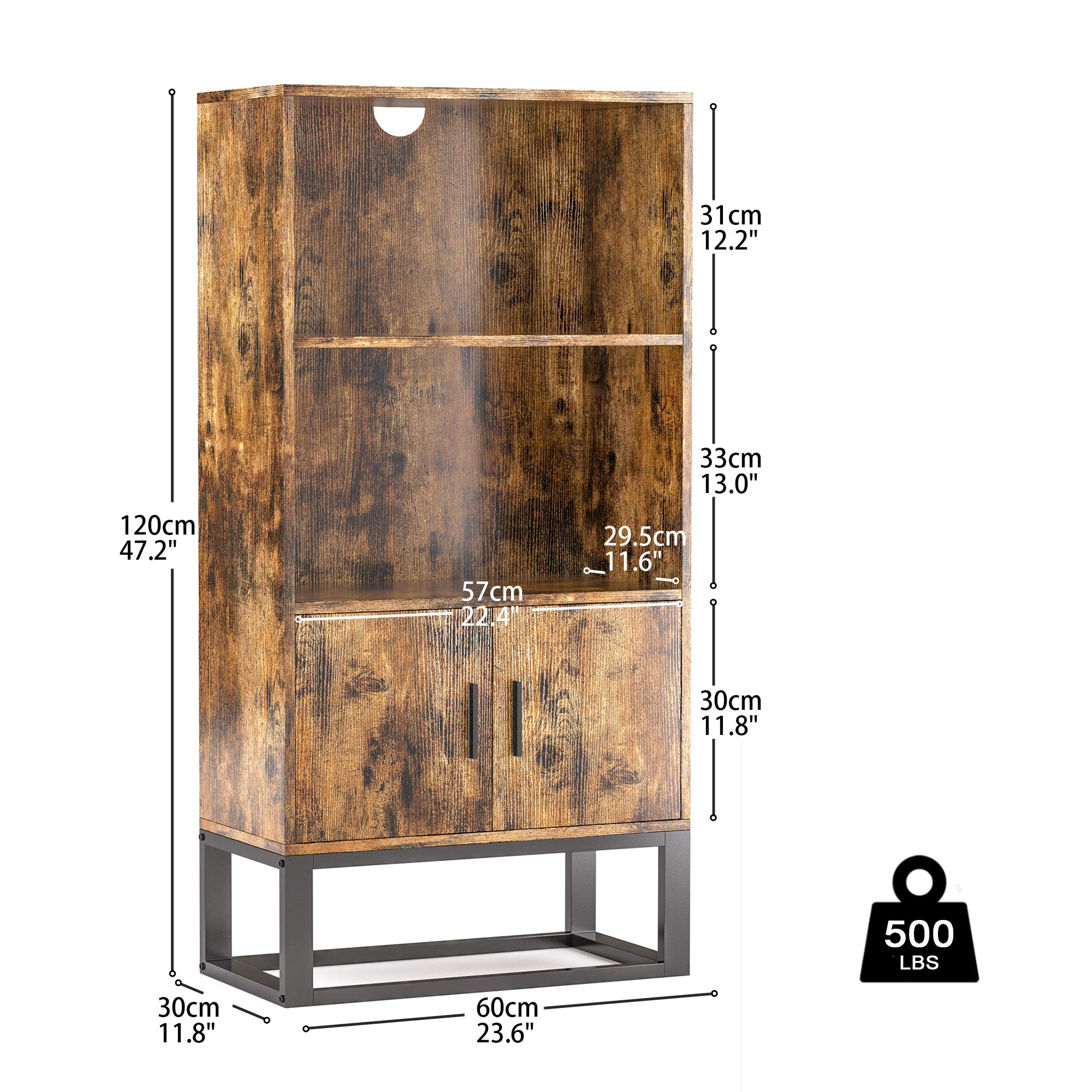 IRONCK Industrial Bookcase with Doors, Small Wood Bookcases and