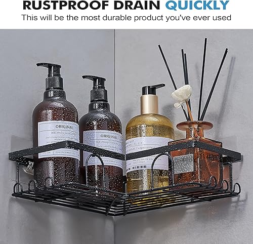 Miniatura 3 de Corner Shower Caddy, 4-Pack Adhesive Shower Caddy with Soap Holder and 12 Hooks, Rustproof Stainless Steel Bathroom Shower Organizer, No Drilling