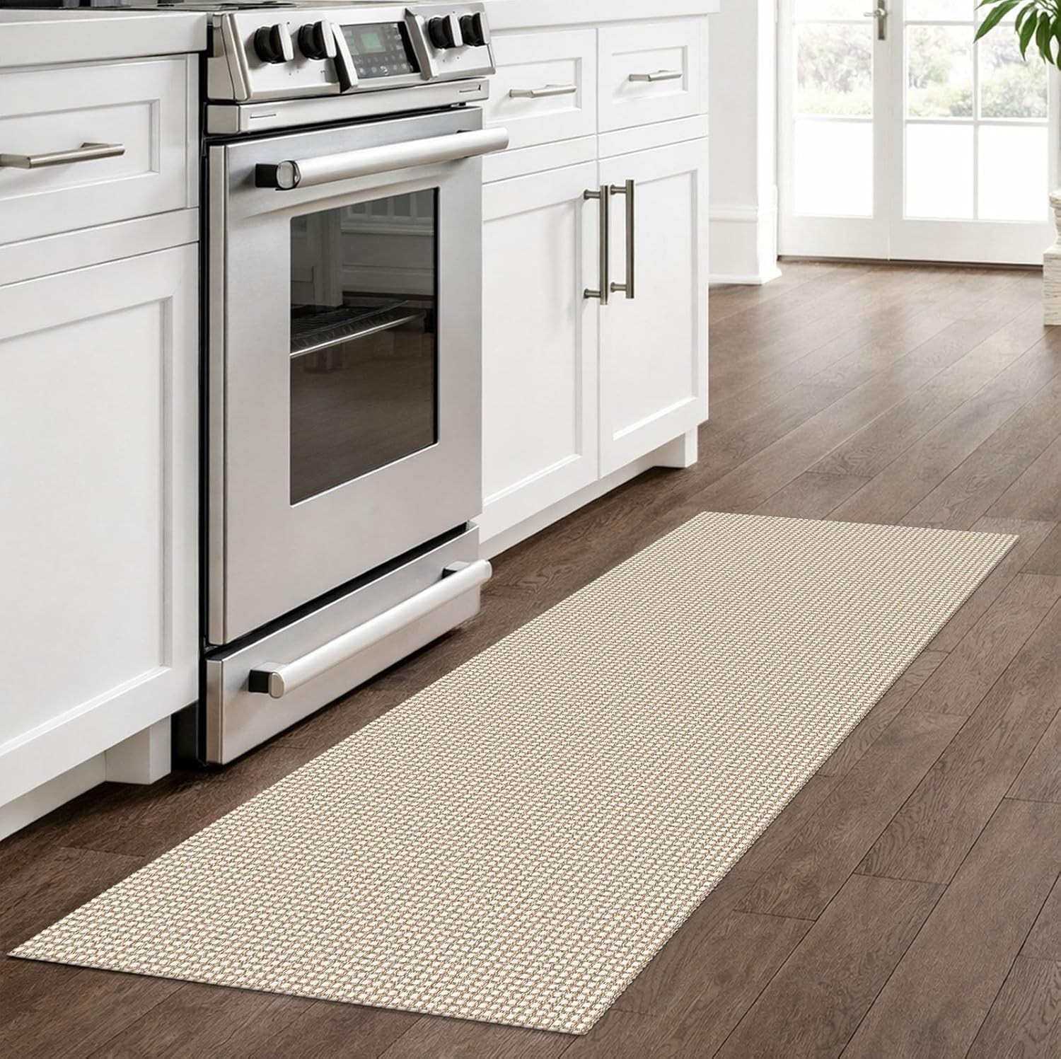IOHOUZE Washable Runner Rug 2x6 Non Slip Runners for Hallways Entryway Runner Indoor, Kitchen Rugs Woven Cotton Floor Carpet for Kitchen Hall Entrance Bedroom, Beige/Khaki